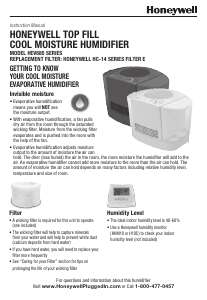 Manual de uso Honeywell HEV685B Humidificador