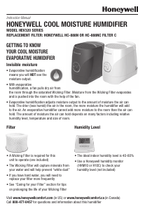 Manual Honeywell HEV320W Humidifier