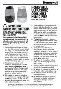 Manual Honeywell HUL535B Humidifier