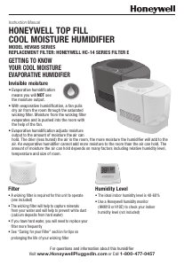 Manual Honeywell HEV685W Humidifier