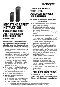 Manual Honeywell HPA160 Air Purifier