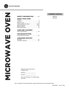 Manual GE PES7227BLTS Microwave