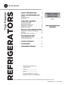 Manual GE GPE12FSKSB Fridge-Freezer