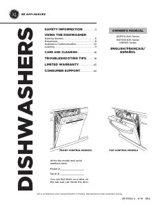 Manual GE GDT530PGPBB Dishwasher