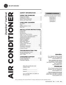 Manual de uso GE AZ91H12E5E Aire acondicionado