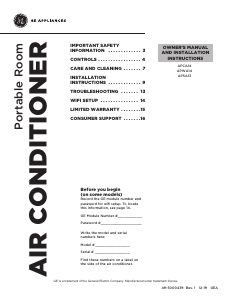 Manual GE APSA13YZMW Air Conditioner