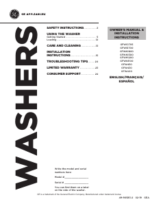 Mode d’emploi GE GFW450SSMWW Lave-linge