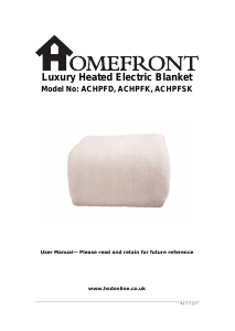 Bruksanvisning Homefront ACHPFD Elektrisk filt