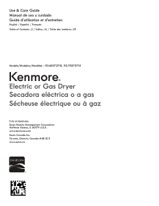 Mode d’emploi Kenmore 110.70372 Sèche-linge