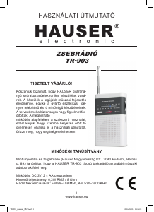 Használati útmutató Hauser TR-903 Rádió