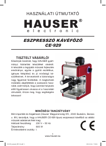 Instrukcja Hauser CE-929 Ekspres do espresso
