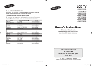 Manual Samsung LE37R74BD LCD Television
