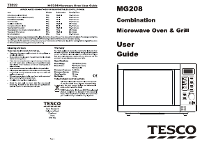 Manual Tesco MG208 Microwave