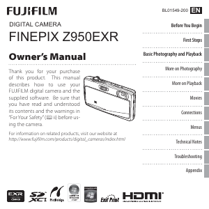 Manual Fujifilm FinePix Z950EXR Digital Camera