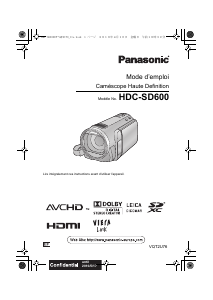 Mode d’emploi Panasonic HDC-SD600EF Caméscope