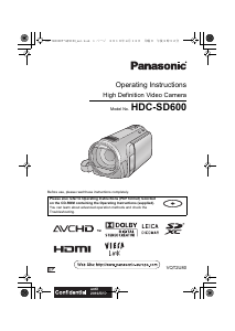 Manual Panasonic HDC-SD600EP Camcorder