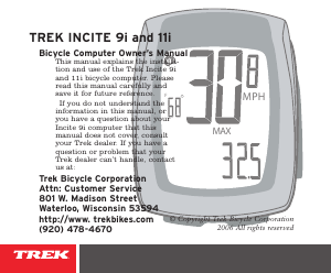 Manual Trek Incite 9i Cycling Computer
