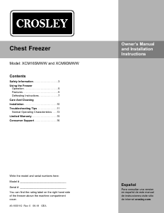 Manual Crosley XCM16DLWW Freezer