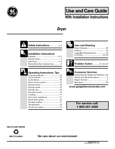 Manual GE UPSB519GBWC Dryer