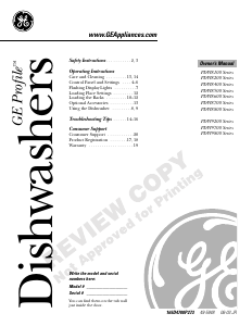 Manual GE PDW9700JII Dishwasher