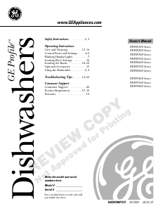 Bruksanvisning GE PDW9700JII Diskmaskin
