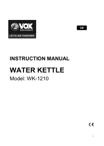 Manual de uso Vox WK1210 Hervidor