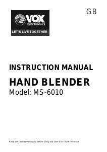 Manual de uso Vox MS6010 Batidora de mano