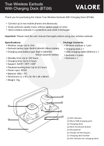 Manual Valore BTi36 Headphone