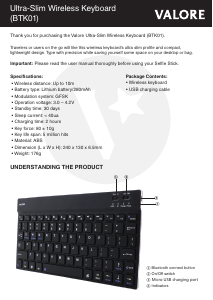 Manual Valore BTK01 Keyboard