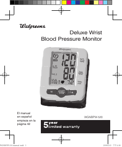 Manual Walgreens WGNBPW-520 Blood Pressure Monitor