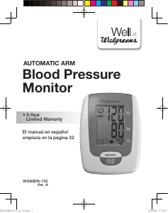 Manual Walgreens WGNBPA-730 Blood Pressure Monitor