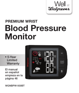 Manual de uso Walgreens WGNBPW-930BT Tensiómetro