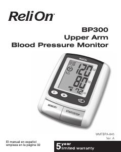 Manual de uso ReliOn WMT-BPA845 Tensiómetro