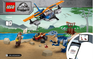 Vadovas Lego set 75942 Jurassic World Velociraptorius: Gelbėjimo misija lėktuvu