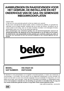 Handleiding BEKO HIG 95225 SX Kookplaat