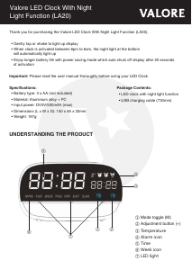 Manual Valore LA20 Alarm Clock