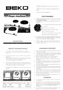 Mode d’emploi BEKO HP1000 Table de cuisson