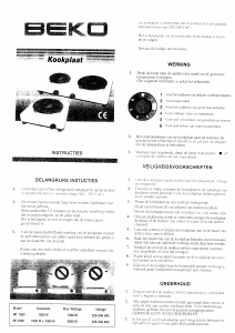 Handleiding BEKO HP1500 Kookplaat