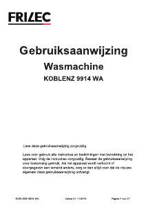 Manual Frilec KOBLENZ9914WA Washing Machine