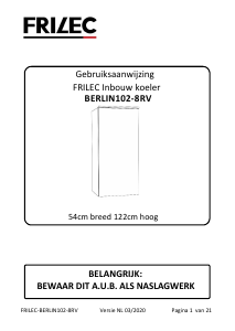 Handleiding Frilec BERLIN102-8RV Koelkast