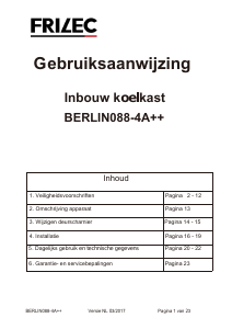 Handleiding Frilec BERLIN088-4A++ Koelkast