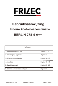 Handleiding Frilec BERLIN278-4A++ Koel-vries combinatie