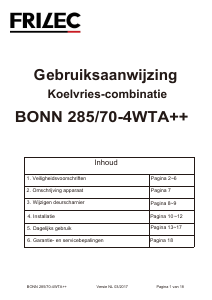 Handleiding Frilec BONN285/70-4WTA++ INOX Koel-vries combinatie