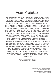 Bruksanvisning Acer PL6610T Projektor
