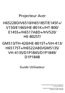 Mode d’emploi Acer H6522BD Projecteur