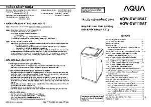 Hướng dẫn sử dụng Aqua AQW-DW115AT Máy giặt
