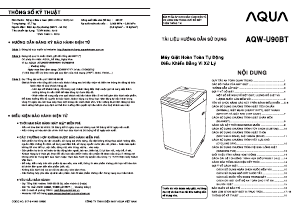 Hướng dẫn sử dụng Aqua AQW-U90BT Máy giặt