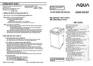 Hướng dẫn sử dụng Aqua AQW-U91BT Máy giặt