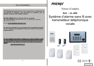 Mode d’emploi Phenix AL-800 Système d’alarme