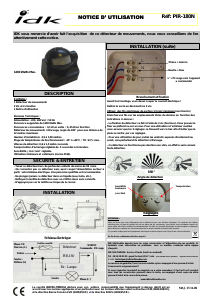 Mode d’emploi IDK PIR-180N Détecteur de mouvement